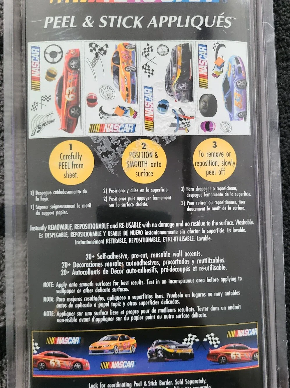Nascar Peel & Stick Wall Decals 20 Self Adhesive Wall Accents NIB
